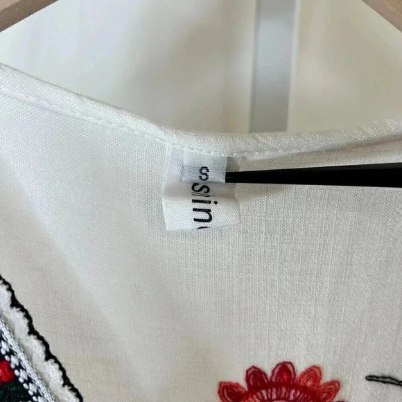 Shineflow Size Small Embroidered Midi Dress White Floral Flowy Boho Romantic - Picture 5 of 8